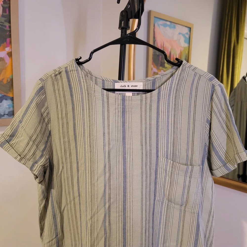 Anthropologie CLOTH & STONE Olive and Navy Striped Shift‎ Dress